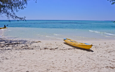 beautiful view of the tropical white sandy beach of Karimun Jawa, Central Java, Indonesia
