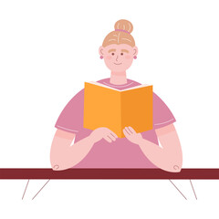 Vector woman reading book icon isolated on white