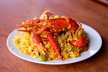 Peruvian rice with shrimp, traditional recipe from the city of Arequipa.