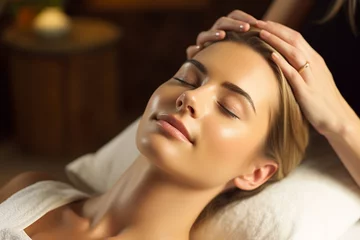 Fototapete Massagesalon Healing Method on Head. 