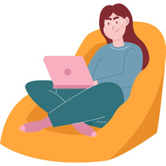 Vector woman working from laptop isolated icon
