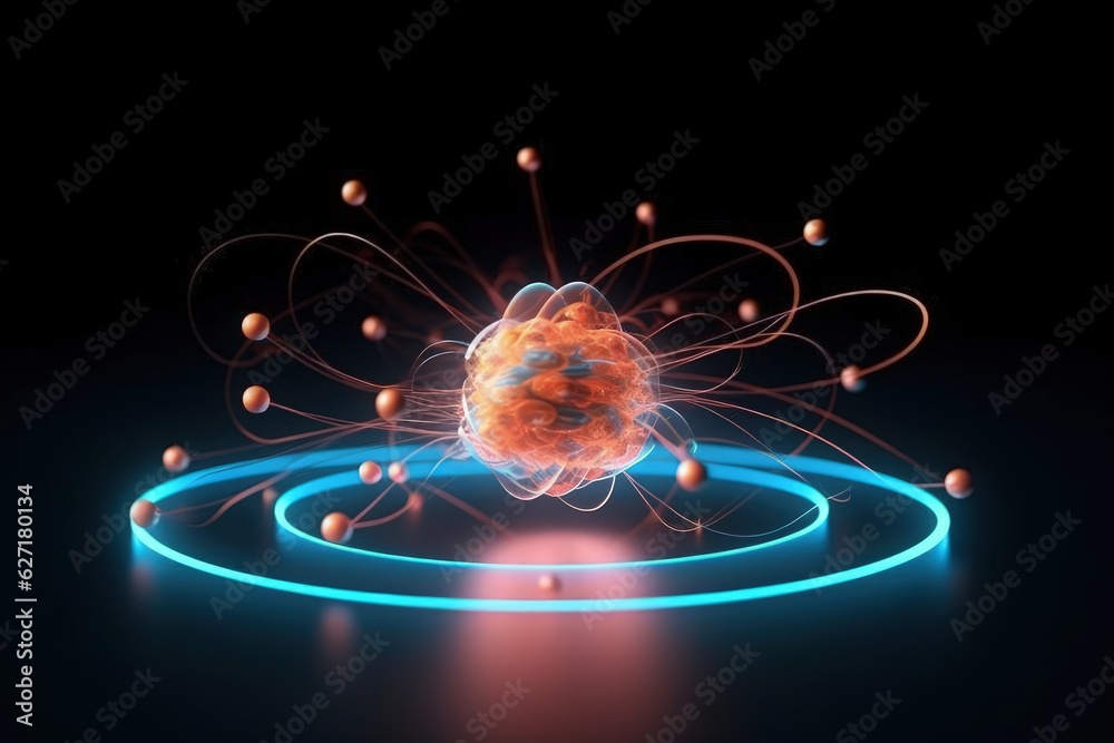 Wall mural atomic nucleus electrons neutrons protons. model shows that an atom is mostly empty space, with elec