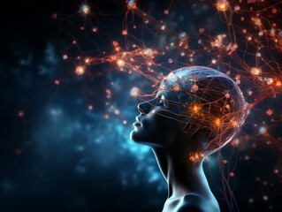 Obraz premium Neural cell neurons connecting the brain Generative AI
