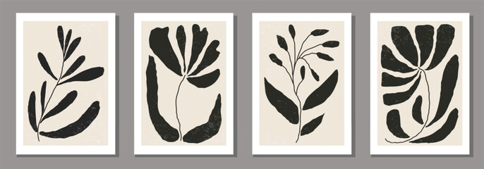 Fototapeta na wymiar Set of Matisse style contemporary collage botanical minimalist wall art poster