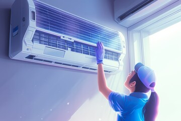 Skilled Technician Repairing a Window Air Conditioner with Precision and Expertise, Generative AI