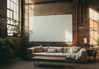 Clear Billboard and Poster Mockup, mockup of an empty blank poster in a modern loft. AI Generative.