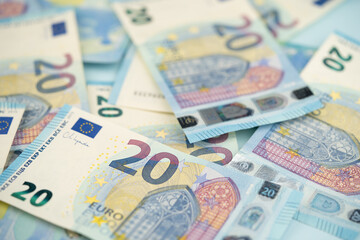 Obraz premium many 20 euro bills close-up mixed randomly