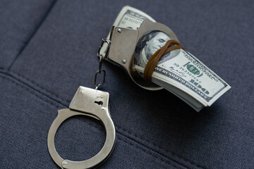 The handcuffs are on hundred-dollar bills. Power and bribery. Criminal ransom. Criminal earnings....