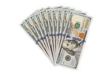 100 dollar bills on a white background
