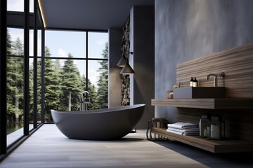 Modern Elegance Luxury Bathroom with Big Gray Bathtub. Generative Ai