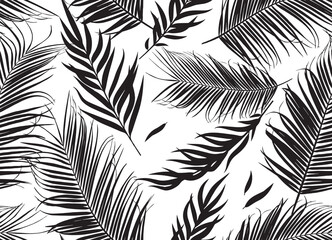 Abstract creative seamless pattern with tropical plants and artistic background.