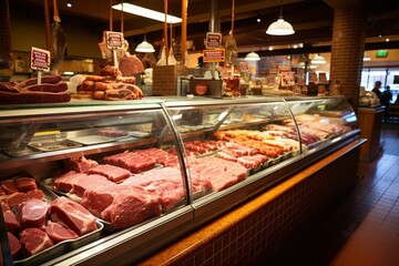 fresh meat in display in the market 