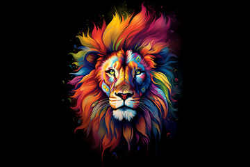 A brave lion art potraite made of all colors