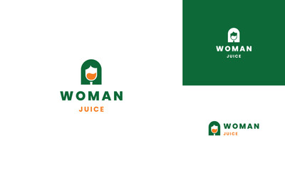 woman juice logo design, woman head combine with fresh juice logo concept