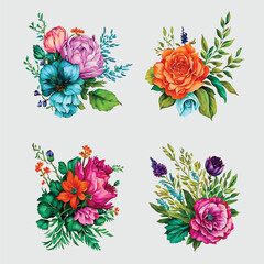 Pink and orange watercolor floral arrangement collection