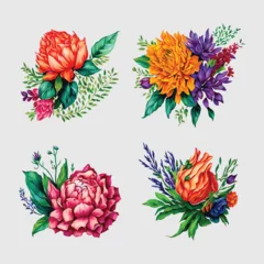 Meubelstickers Pink and orange watercolor floral arrangement collection © dbstocker