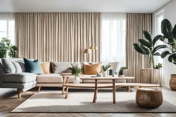 Contemporary Interior Design Background. Scandinavian Living Room