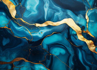 Abstract marble wallpaper background luxury texture gold and blue tone. Generative AI.