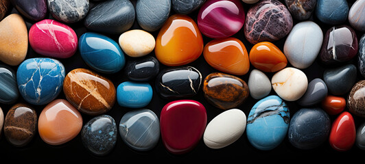 Spectrum of colorful rock or pebbles abstract background. Wide format generative ai