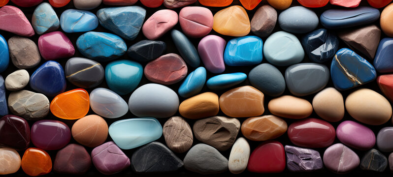 Spectrum of colorful rock or pebbles abstract background. Wide format..generative ai