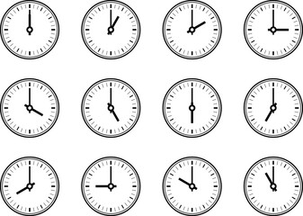 Set of clock icon, isolated vector icon.