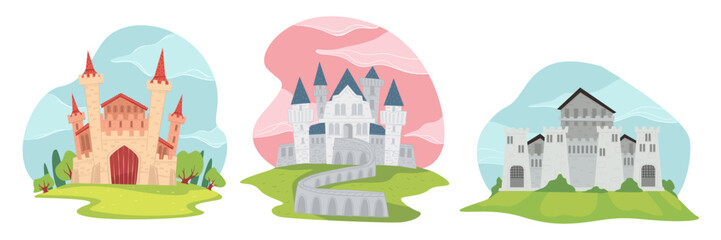 Fototapeta premium Fantasy castle with medieval architecture exterior