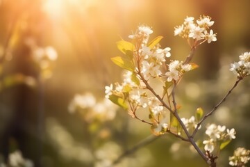 Beautiful blurred spring background with blooming flower on branches