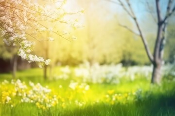 Beautiful blurred spring background nature with blooming