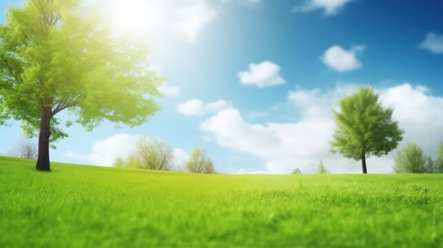Beautiful blurred spring background nature with blue sky