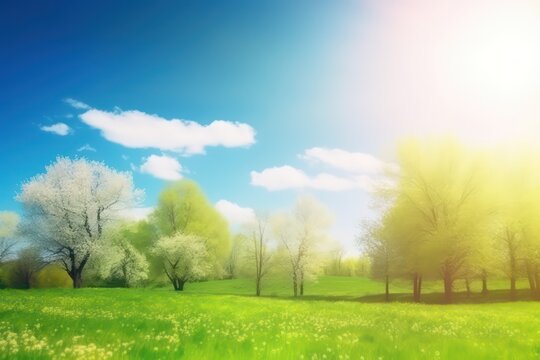 Beautiful blurred spring background nature with blue sky