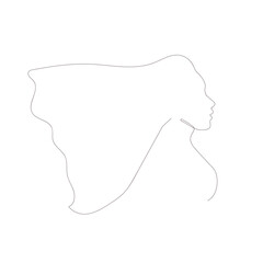 Continuous line art woman in runs along the road. Abstract portrait of pretty young woman with beautiful hair. Vector illustration.