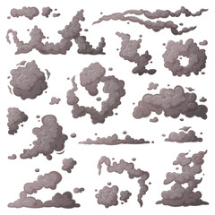 Grey Smoke Cloud and Dust Explosion Puff Vector Set