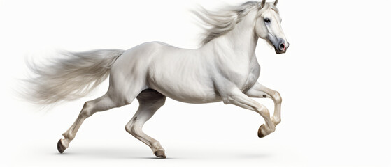 Naklejka na ściany i meble Running white horse isolated on white background