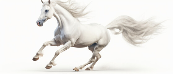 Fototapeta na wymiar Running white horse isolated on white background