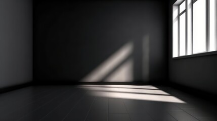 Black wall and smooth floor with beautiful window shadow light 