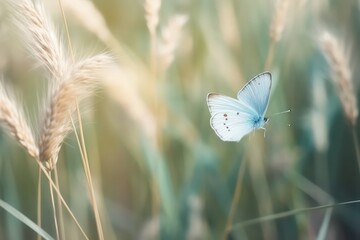 Gentle natural spring background in pastel blue colors. blue butterfly