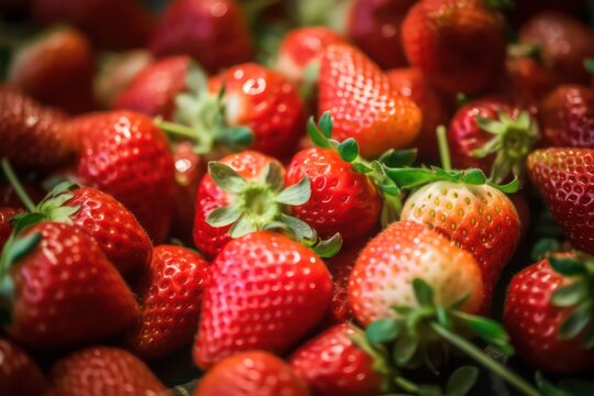 fresh strawberries of organic farming background