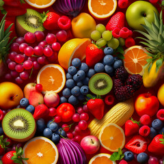 healthy fruits, vegetables and berries. seamless pattern background
