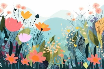 Fototapeta na wymiar panoramic flowers and plants background