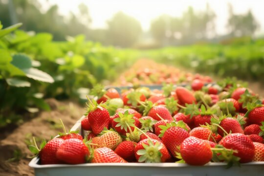 organic strawberry at the plantation background