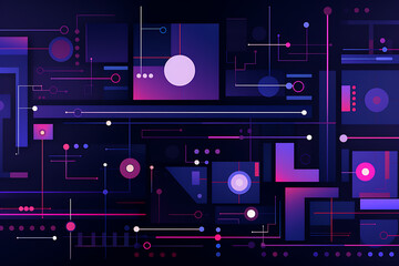 Obraz premium Futuristic Techscape: Abstract Blue, purple, pink and Black Background with Flat Design, Ideal for illustrations, High-tech visuals, Contemporary flat design. - Generative AI
