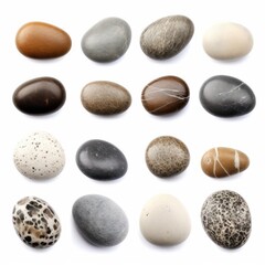 Fototapeta na wymiar Set of beautiful smooth sea pebble stones isolated