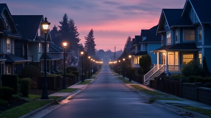 Captivating twilight: suburban serenity, tranquil color style
