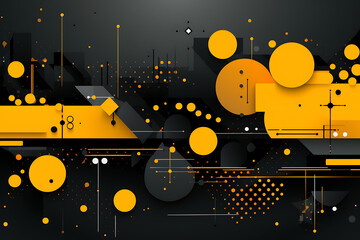 Futuristic Techscape: Abstract Yellow and Black Background with Flat Design, Ideal for illustrations, High-tech visuals, Contemporary flat design. - Generative AI