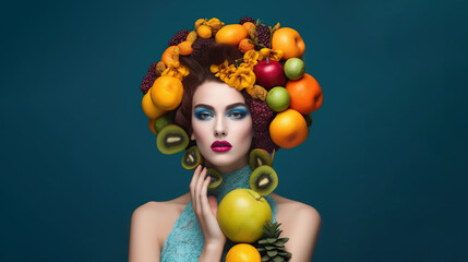 Fototapeta na wymiar woman with fruits, fashion illustration 