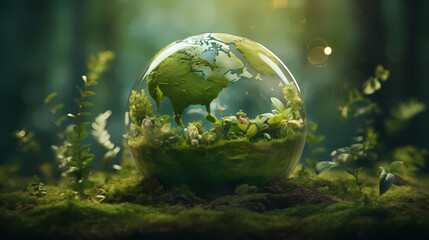 Obraz na płótnie Canvas World environment and earth day concept with globe, nature and eco friendly environment. Ai generated.
