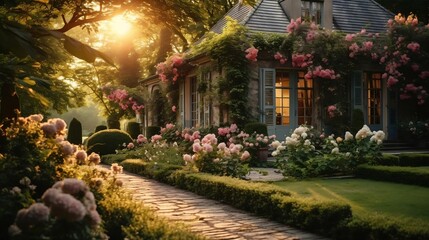 Enchanting sunrise: warm, inviting home exteriors