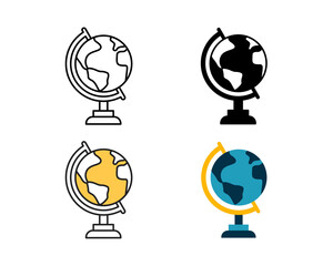 globe icon design vector design in 4 style line, glyph, duotone, and flat.