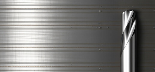 immagine di superficie, lastra in metallo lavorato con punta da trapano spezzata, vista dall'alto