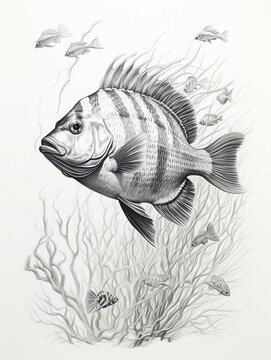 Wallpaper for phone with a pencil sketch artwork archerfish animal drawing.
